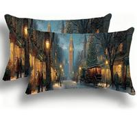 Funda Almohada 25x50 Fundas de Cojines Lino Almohadas Londres Decoraciones Patrón Doble Cara Juego Fundas de Cojín Decorativo 2 Rectangular Decoración del Hogar Sofá Paisaje Callejero W0VJ-947