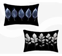 Funda Almohada 30 x 60 cm, Negro Funda Cojin Rectangular Pack 2, Fundas Almohadas Hojas Patrón Doble Cara, Lino Cojines Sofa con Cremallera Invisible para Decoración Otoño Home Cama, Regalo -zjn2602YA