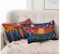 Funda Almohada 30x50 cm Juego de 2 Vistoso Funda Cojin Cielo Estrellado Patrón Cojin Rectangular con Cremallera Invisible Doble Cara Estampad Diseño para Decoracion Hogar Otoño Salon -lsy2501213
