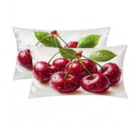 Funda Almohada 30x50 cm Pack 2, Funda Almohada Seda Blanco, Rectangular Silk Pillowcase Decorativos, Suave y Fresca para Dormir, Fundas Cojin Cereza Patrón Impresión a Doble Cara, Regalo Mujer -9068