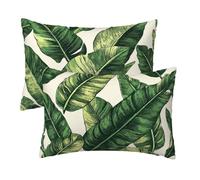 Funda Almohada 30x50 cm Verde, Fundas Cojines Hojas Patrón Juego de 2, Rectangular Decorativos Cojines Sofa in Terciopelo, Protector Almohada Impresión a Doble Cara para Cama, Sofa, Sala de Estar W-92