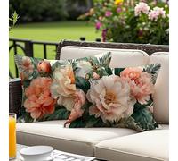 Funda Almohada 30x50 Juego de 2, Rosa Funda Cojin 30x50 cm Fundas Cojines Sofa, Peonía Cojines Exterior Impermeable Terciopelo Fundas Almohada, para Verano Decoración del Hogar Sofá Oficina O-9621
