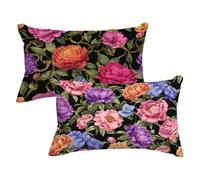 Funda Almohada 30x50, Negro Funda Cojin Rectangular Pack 2, Fundas Almohadas Flores De Colores Patrón, Terciopelo Cojines Sofa con Cremallera Invisible para Decoración Otoño, Regalo Mujer,Model208
