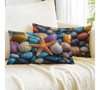 Funda Almohada 30x50 Pack de 2, Fundas Cojines Color Naranja Lino Fundas Almohadas Estrella De Mar Doble Cara Impresión Funda de Almohada Decoración Moderna para Exterior Jardín Terraza Balcón m00-670