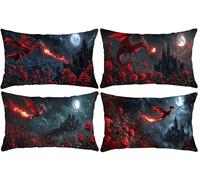 Funda Almohada 30x50cm, Castillo del dragón Funda Cojin Rectangular Pack 4, Fundas Almohadas Patrón Doble Cara, Terciopelo Cojines Sofa con Cremallera Invisible para Decoración Home Cama s-422