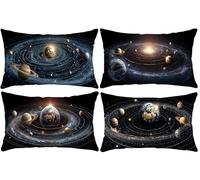 Funda Almohada 30x50cm, Universo planetario Funda Cojin Rectangular Pack 4, Fundas Almohadas Patrón Doble Cara, Terciopelo Cojines Sofa con Cremallera Invisible para Decoración Home Cama s-886