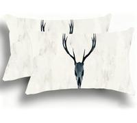 Funda Almohada 30x60 Fundas de Cojines Lino Almohadas Cornamenta De Ciervo Decoraciones Patrón Doble Cara Juego Fundas de Cojín Decorativo 2 Rectangular Decoración del Hogar para Blanco W0VJ-942