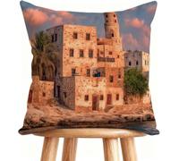 Funda Almohada 40 x 40 cm Cojines Exterior MarróN Cojines Cama Decorativos Lino con Cremallera Invisible para Home Decor Arquitectura 1-Y5082