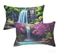 Funda Almohada 40 x 60 cm Pack 2, Paisaje Funda Cojin Rectangular con Cremallera Invisible, Impermeable Lino Pillow Case Caer Doble Cara Estampad Diseño para Sofa Habitacion Exterior Jardín T0-215