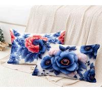 Funda Almohada 40 x 70 cm, Azul Funda Cojin Rectangular Pack 2, Fundas Almohadas Flores Patrón Doble Cara, Lino Cojines Sofa con Cremallera Invisible para Decoración Otoño Home Cama -lsy25012UO