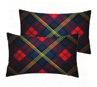 Funda Almohada 40 x 70 cm Pack 2 Negro Funda Cojin, Exterior Impermeable Terciopelo Fundas de Almohada, Rectangular Patrón a Cuadros Decoración Pillow Case para Habitacion Salon Sofa Jardin J0-373