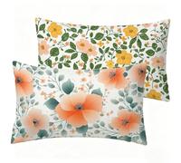 Funda Almohada 40 x 70 cm Pack 2 Primavera Funda Cojin, Exterior Impermeable Lino Fundas de Almohada con Cremallera Invisible, Rectangular Flor Pillow Case para Habitacion Salon Sofa Jardin J0-41