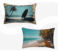 Funda Almohada 40 x 75 cm Juego de 2 Beige Funda Cojin Playa Patrón Cojin Rectangular con Cremallera Invisible Doble Cara Estampad Diseño para Decoracion Hogar Otoño Salon Sofa Cama, Regalo -zjn2602C7