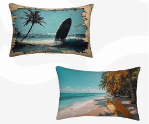 Funda Almohada 40 x 75 cm Juego de 2 Beige Funda Cojin Playa Patrón Cojin Rectangular con Cremallera Invisible Doble Cara Estampad Diseño para Decoracion Hogar Otoño Salon Sofa Cama, Regalo -zjn2602C7