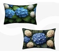 Funda Almohada 40x70, Azul Funda Cojin Rectangular Pack 2, Fundas Almohadas Bola De Flores Patrón Doble Cara, Lino Cojines Sofa con Cremallera Invisible para Decoración Otoño Home, Regalo -zjn2602E9