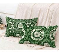 Funda Almohada 40x70 cm, Verde Funda Cojin Rectangular Pack 2, Fundas Almohadas Bohemia Patrón Doble Cara, Lino Cojines Sofa con Cremallera Invisible para Decoración Otoño Home Cama -lsy25012E9