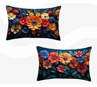 Funda Almohada 40x75 Juego de 2 Rojo Funda Cojin Flores Patrón Cojin Rectangular con Cremallera Invisible Doble Cara Estampad Diseño para Decoracion Hogar Otoño Salon Sofa Cama, Regalo -zjn2602BZ