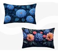 Funda Almohada 40x80, Azul Funda Cojin Rectangular Pack 2, Fundas Almohadas Bola De Flores Patrón Doble Cara, Lino Cojines Sofa con Cremallera Invisible para Decoración Otoño Home, Regalo -zjn2602C0