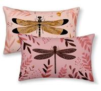 Funda Almohada 40X80, Rosa Funda Cojin Rectangular Pack 2, Fundas Almohadas LibéLula Patrón Doble Cara, Lino Cojines Sofa con Cremallera Invisible para Decoración Home Otoño Cama, Regalo -ly250812