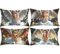 Funda Almohada 40x80cm, Angel Girl Funda Cojin Rectangular Pack 4, Fundas Almohadas Patrón Doble Cara, Terciopelo Cojines Sofa con Cremallera Invisible para Decoración Home Cama, Regalo s-830