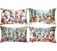 Funda Almohada 40x80cm, Lindo muñeco de nieve Funda Cojin Rectangular Pack 4, Fundas Almohadas Patrón Doble Cara, Lino Cojines Sofa con Cremallera Invisible para Decoración Home Cama, Regalo s488