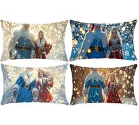 Funda Almohada 40x80cm, Santa Claus Girl Funda Cojin Rectangular Pack 4, Fundas Almohadas Patrón Doble Cara, Lino Cojines Sofa con Cremallera Invisible para Decoración Home Cama, Regalo s-782