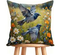 Funda Almohada 45 x 45 cm Cojines Exterior PáJaro Cojines Cama Decorativos Lino con Cremallera Invisible para Home Decor Flor B-K98AO