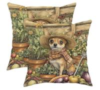 Funda Almohada 45X45Cm Juego De 2 Fundas Cojines Suave Almohada De La Cubierta para Sofá Jardín Porche Jardinería De Primavera para Perros Chihuahua