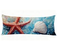 Funda Almohada 50 x 150 cm, Rojo Fundas Cojines Estrella Mar Fundas de Almohada Doble Cara Impresión, para Dormir de Lado Suave Lino Cojines Cama para Sofá Cama Sala Decoración Grandes Pillows J0-731