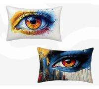 Funda Almohada 50 x 70 cm, SueñO Funda Cojin Rectangular Pack 2, Fundas Almohadas Ojo Patrón Doble Cara, Lino Cojines Sofa con Cremallera Invisible para Decoración Otoño Home Cama, Regalo -zjn2602Z6