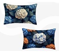 Funda Almohada 50 x 80 cm Juego de 2 Bola De Flores Funda Cojin Azul Patrón Cojin Rectangular con Cremallera Invisible Doble Cara Estampad Diseño para Decoracion Hogar Otoño Salon, Regalo -zjn26020D