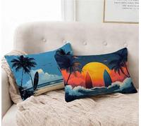 Funda Almohada 50 x 80 cm Juego de 2 Playa Funda Cojin Azul Patrón Cojin Rectangular con Cremallera Invisible Doble Cara Estampad Diseño para Decoracion Hogar Otoño Salon Sofa Cama, Regalo -lsy25012Z7