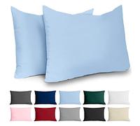 Dreamzie Funda Almohada 50x70 Algodón Reforzado (Pack de 2) - Azul Claro - Tela Apretada de 57 Hilos/cm² - Funda de Almohada 50 x 70 - Certificación Oeko Tex