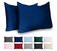 Dreamzie Funda Almohada 50x70 Algodón Reforzado (Pack de 2) - Azul Oscuro - Tela Apretada de 57 Hilos/cm² - Funda de Almohada 50 x 70 - Certificación Oeko Tex