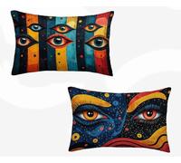 Funda Almohada 50x70, Azul Funda Cojin Rectangular Pack 2, Fundas Almohadas Ojo Patrón Doble Cara, Lino Cojines Sofa con Cremallera Invisible para Decoración Otoño Home Cama, Regalo Mujer -zjn260234