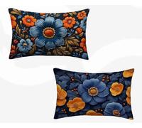 Funda Almohada 50x70 cm, Azul Funda Cojin Rectangular Pack 2, Fundas Almohadas Rural Patrón Doble Cara, Lino Cojines Sofa con Cremallera Invisible para Decoración Otoño Home Cama, Regalo -zjn2602ZR