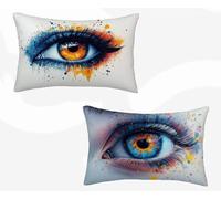 Funda Almohada 50x70 cm, Blanco Funda Cojin Rectangular Pack 2, Fundas Almohadas Ojo Patrón Doble Cara, Lino Cojines Sofa con Cremallera Invisible para Decoración Otoño Home Cama, Regalo -zjn2602AH