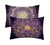 Funda Almohada 50x70 cm pack 2, Funda Cojines Sofa Púrpura in Terciopelo, Rectangular Pillow Case Decorativos, Fundas Cojines Mandala Patrón Impresión a Doble Cara para Cama, Sofa, Sala de Estar W-74