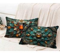 Funda Almohada 50x70 cm, Turquesa Funda Cojin Rectangular Pack 2, Fundas Almohadas Loto Patrón Doble Cara, Lino Cojines Sofa con Cremallera Invisible para Decoración Otoño Home Cama -lsy25012JA