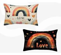 Funda Almohada 50X70, Color Funda Cojin Rectangular Pack 2, Fundas Almohadas ArcoíRis Patrón Doble Cara, Lino Cojines Sofa con Cremallera Invisible para Decoración Otoño Home Cama, Regalo -zjn2602A3