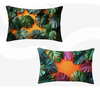 Funda Almohada 50X70, Hojas Funda Cojin Rectangular Pack 2, Fundas Almohadas Verde Patrón Doble Cara, Lino Cojines Sofa con Cremallera Invisible para Decoración Otoño Home Cama, Regalo -zjn2602O3