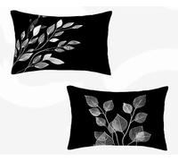 Funda Almohada 50X70, Negro Funda Cojin Rectangular Pack 2, Fundas Almohadas Moderno Patrón Doble Cara, Lino Cojines Sofa con Cremallera Invisible para Decoración Otoño Home Cama, Regalo -zjn2602GS