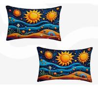 Funda Almohada 50x70, Sol Funda Cojin Rectangular Pack 2, Fundas Almohadas Cielo Estrellado Patrón Doble Cara, Lino Cojines Sofa con Cremallera Invisible para Decoración Otoño Home, Regalo -zjn2602WJ