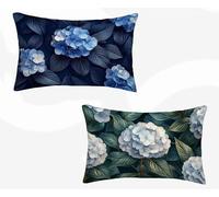 Funda Almohada 50x80 cm Juego de 2 Azul Funda Cojin Bola De Flores Patrón Cojin Rectangular con Cremallera Invisible Doble Cara Estampad Diseño para Decoracion Hogar Otoño Salon, Regalo -zjn2602N0