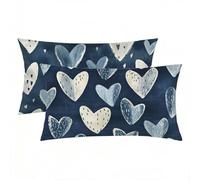 Funda Almohada 60x80 cm Pack 2, Funda Almohada Seda Azul, Rectangular Silk Pillowcase Decorativos, Suave y Fresca para Dormir, Fundas Cojin Amar Patrón Impresión a Doble Cara, Regalo Mujer -7373