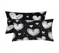 Funda Almohada 60x80 cm Pack 2, Funda Almohada Seda Negro, Rectangular Silk Pillowcase Decorativos, Suave y Fresca para Dormir, Fundas Cojin Amar Patrón Impresión a Doble Cara, Regalo Mujer -9341