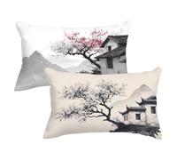 Funda Almohada 60x80, Flor Funda Cojin Rectangular Pack 2, Fundas Almohadas Cortijo Patrón Doble Cara, Terciopelo Cojines Sofa con Cremallera Invisible para Decoración Otoño Cama, Regalo Mujer,Model97