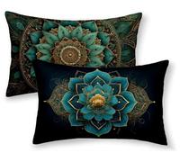 Funda Almohada 60x80, Turquesa Funda Cojin Rectangular Pack 2, Fundas Almohadas Mandala Patrón Doble Cara, Lino Cojines Sofa con Cremallera Invisible para Decoración Home Otoño Cama, Regalo -ly2508F2