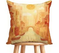 Funda Almohada 70 x 70 cm Cojines Exterior Amarillo Cojines Cama Decorativos Lino con Cremallera Invisible para Home Decor Ciudad P-44RGM