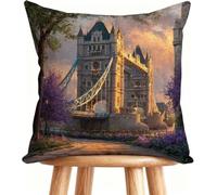 Funda Almohada 70 x 70 cm Cojines Exterior Puente De Londres Cojines Cama Decorativos Lino con Cremallera Invisible Paisaje A-G33K2